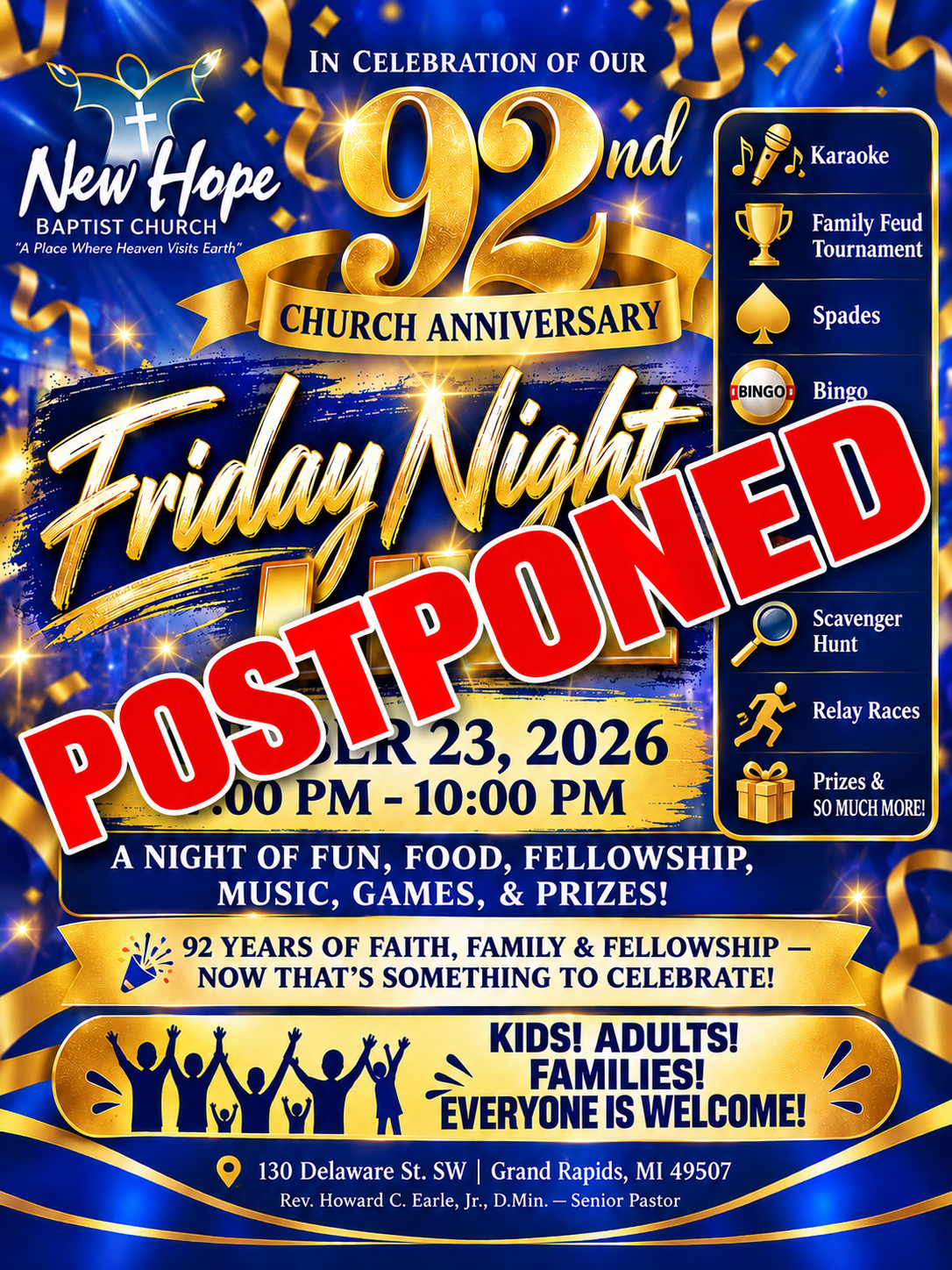 Postponed 92nd Church Anniversary Celebration